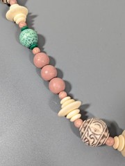 Vintage Green Cream Beaded necklace Boho Tribal Style 26 in
