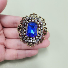 Antique Rhinestone Brooch Pin for Women Girls Gold Tone Vintage Baroque Rectangl