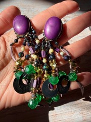 VTG Colorful Party Earrings Statement Retro Dangle Beaded Pierced 80s