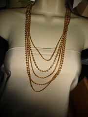 LAYERED 5 STRANDS MIX GOLD TONE CHAINS & BALL BEAD CHAIN NECKLACE #23/2