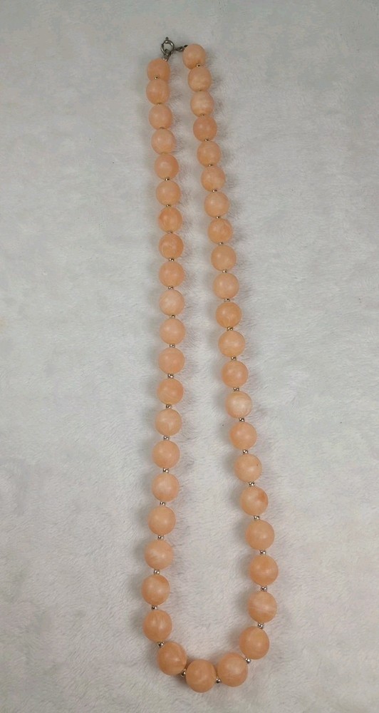 Vintage Peach Satin Glass Beaded Necklace Soft Glow Classic Elegant