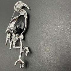 HUGE Heron Bird Brooch Pin Black Rhinestone Colorful Enamel J26