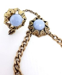 Blue Lucite Cabochon Slave Bracelet & Ring Set Adjustable Vintage Jewelry