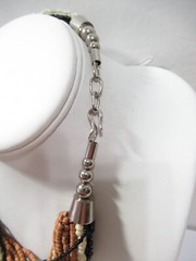 Multi 28 Strand Vintage Necklace Black White Silver Metal Wood Glass Plastic