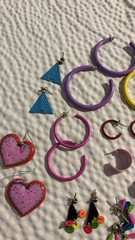 Vintage 80s 90s Colorful Enamel Hoop and Dangle Earring Lot#29