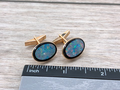 14K Yellow Gold Opal B.A. Ballou Cufflinks Bullet Back Retro MCM Jewelry B.A.B