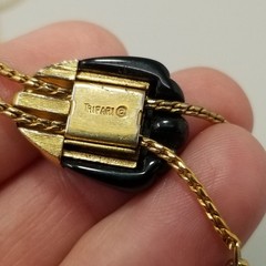 Vintage Trifari Black and Gold Tone Long Lariat Bolo Slide Chain Necklace