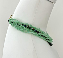 VTG Sea-green Glass Multi-Strand (8) Necklace 2 mm Beads w/Dark Beads Brass Hook
