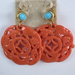 KENNETH JAY LANE KJL Faux Turquoise Simulated Coral Lever Back Pierced Earrings