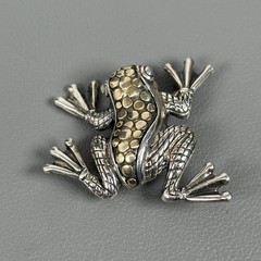Vintage TH Thailand Sterling Silver & Brass Frog Animal Brooch Pin Textured 10g