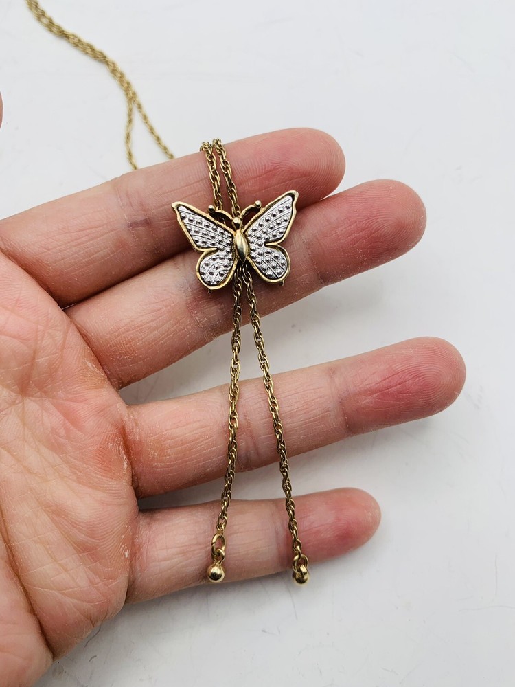 Vintage 1979 Avon Butterfly 17” Silver & Gold Tone Lariat Dangle Style Necklace