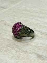 VTG Pink Topaz Ring Cluster 925 Sterling Silver Size 7.75 Estate Floral Bouquet