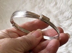 Sterling Silver Modernist Wire Bangle Adjustable Wrap Tension Bracelet 8.5”