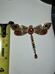 VTG Joan Rivers Stained Glass Crystal Plique-a-Jour Dragonfly Brooch Pin