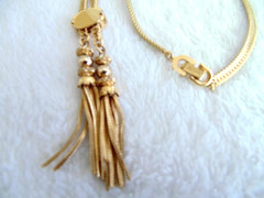 Vtg Monet Pamela Fringe Tassel Dangle Lariat Bolo Slide Gold Tone Necklace 24″