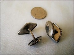 Vintage Antique Silver Tone Black Cufflinks KJ