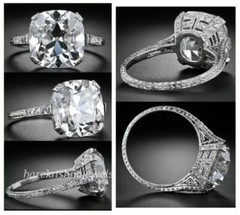 4CT Lab-Created Cushion Cut Diamond Vintage Engagement Ring 14K White Gold Over