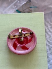 Large Vintage Glass Pinwheel Red Pink Button Made To Be Pin Brooch 1 3/4 Inch