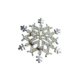 Vintage Silvertone Snowflake Brooch AB Aurora Borealis Rhinestones 2 inches