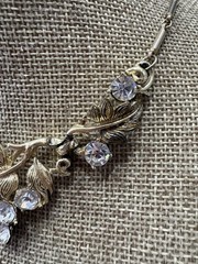 Coro Gold-Tone Floral Leaves Choker Necklace w/ Clear Rhinestones Vintage MCM