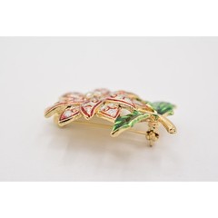 Vintage Christmas Flower Pin Brooch Glitter Enamel Red Silver Gold NOS BinA3