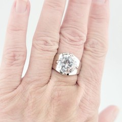 Vtg Sz 10 Ring Lg Round Cubic Zirconia 18KGE White Gold Electroplated Jewelry