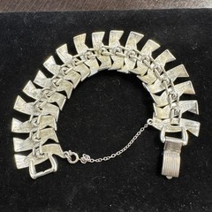 Vintage CORO Silver-Tone Metal Wide Bracelet 7 inch with safety chain