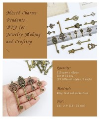 JIALEEY Vintage Skeleton Key Charms, 23 0.6 – 2.7 inches (15 – 70 mm), Bronze