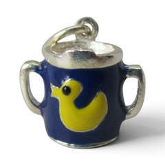 Sterling Silver Blue Sippy Cup Charm for Bracelet Its a Boy Gender Reveal Gift
