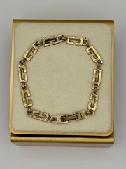 Adorno Gold Tone Link Bracelet Rhinestone Accent Geometric Vintage 7.75”