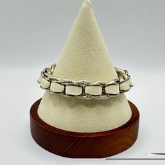 Vintage Gold Tone Cable Link Bracelet Cream Enamel Toggle Clasp Statement 6.75″