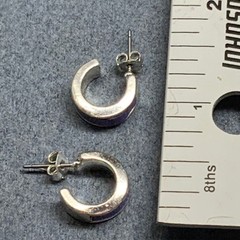 Polymer Clay Hoop Earrings 0.5 In Purple Spiral Fimo Sculpey Silver Pierced Fun