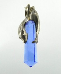 Vintage Sterling Silver Blue Glass Point with Two Dolphins Pendant 6g 1.5 Inches