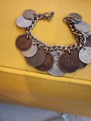 Vintage 14 RARE 1950’s Coin Charm Bracelet South Africa, India