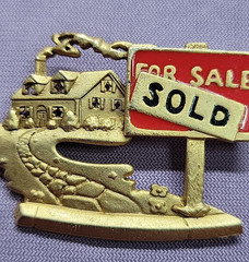 AJC Pin Brooch Real Estate Sold Sign Red Enamel Realtor Sign Pin Back Used