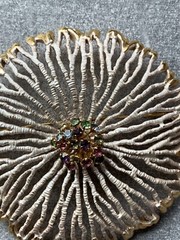 Vintage 1970s PARK LANE Large White Enamel Rhinestone Coral Flower BROOCH PIN