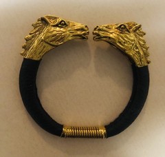 Vintage Double Horse Head Spring Cuff Leather Wrapped Bracelet. Rare