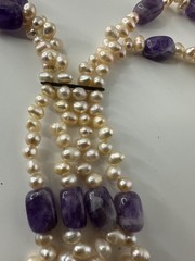 Amethyst & 2 MM Pearl Statement Piece 20 Inch Necklace
