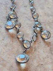 Antique Edwardian Art Deco Sterling Riviere Rock Crystal Rhinestones Necklace