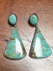 VINTAGE STERLING SILVER LARGE TURQUOISE DROP DANGLE EARRINGS SIGNED