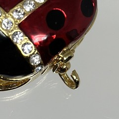 Vintage Ladybug Rhinestone Enamel Trinket Box Pendant Gold Tone 1.35”