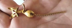 Vintage Gold Tone Cat with Red Rinestone Eyes and Chain Tail Brooch Pin Jewelry