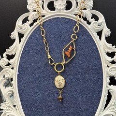 Vintage 12k Gold Filled Pocket Watch Chain FOB, Dog Clip, + RED BRANCH CORAL