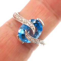 14k Solid White Gold Natural Blue Topaz and Diamond Over the Top Ring Size 6.75