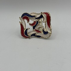 Vintage TIPTOE Brand Enamel Red white Blue pattern Brooch Pin 2.5 inches