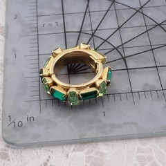 Vintage Unique Green Rhinestone Hinged Hoop Gold Tone Clip Earrings