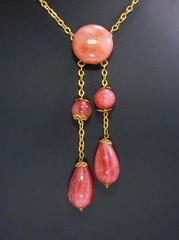 Vintage Pink Art Glass Bead & Dangles Lingerie Necklace ~ 16″