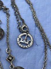 Crown Trifari Unique silvertone with markasite and disc stations 33” Necklace