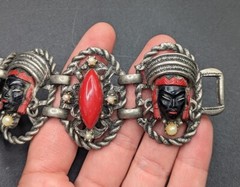 Selro Selini Unsigned African Princess Face Faux Pearl Statement Bracelet