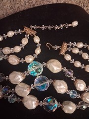 Miriam Haskell 30s AB Crystal Pearl 3 Strand Necklace